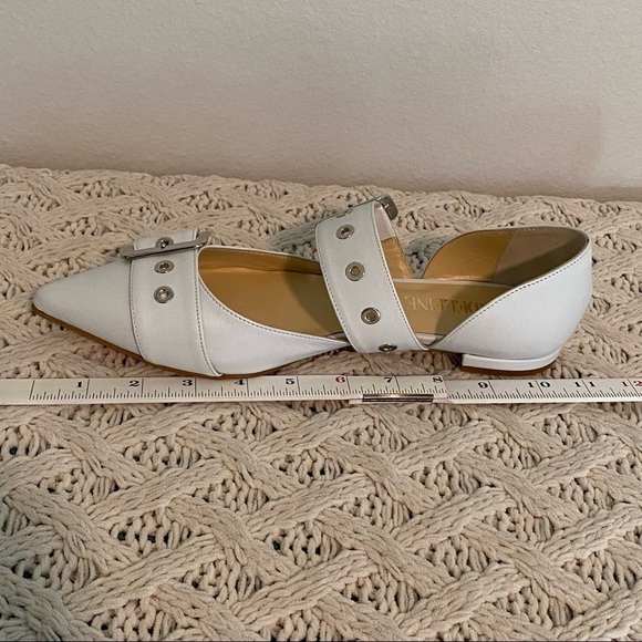 MADELEINE White Leather Pointy Toe Flats w/ Silver Hardware, Made in Italy - Picture 7 of 14